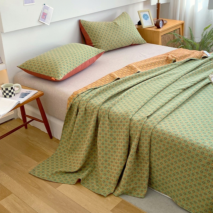 91家纺网 家纺一手货源 找家纺 春皖家纺 2026新款全棉纯棉拉链款双层纱床单单床单床单单件 夏洛克绿