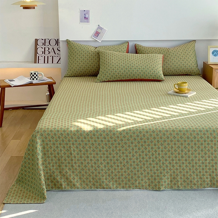 91家纺网 家纺一手货源 找家纺 春皖家纺 2026新款全棉纯棉拉链款双层纱床单单床单床单单件 夏洛克绿