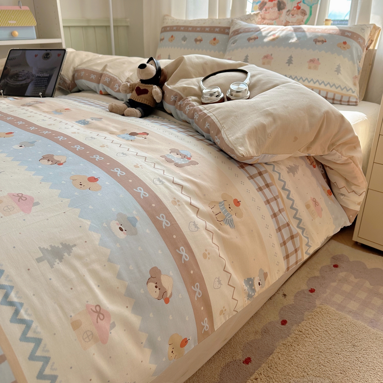 91家纺网 家纺一手货源 找家纺 六巷胡同 2026新款40支全棉13070INS卡通单品被套 费尔岛狗狗