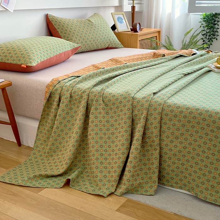 91家纺网 家纺一手货源 找家纺 春皖家纺 2026新款全棉纯棉拉链款双层纱床单单床单床单单件 夏洛克绿