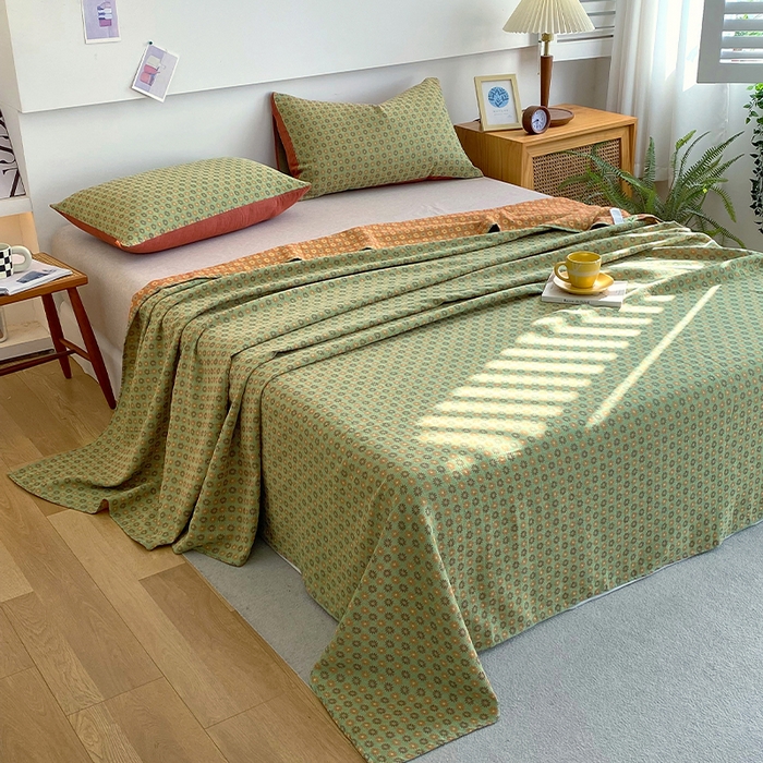 91家纺网 家纺一手货源 找家纺 春皖家纺 2026新款全棉纯棉拉链款双层纱床单单床单床单单件 夏洛克绿