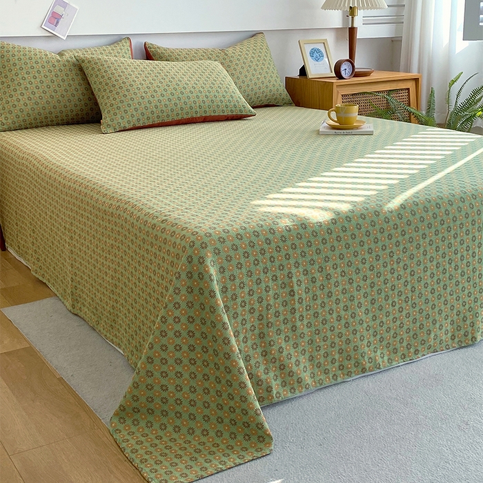 91家纺网 家纺一手货源 找家纺 春皖家纺 2026新款全棉纯棉拉链款双层纱床单单床单床单单件 夏洛克绿