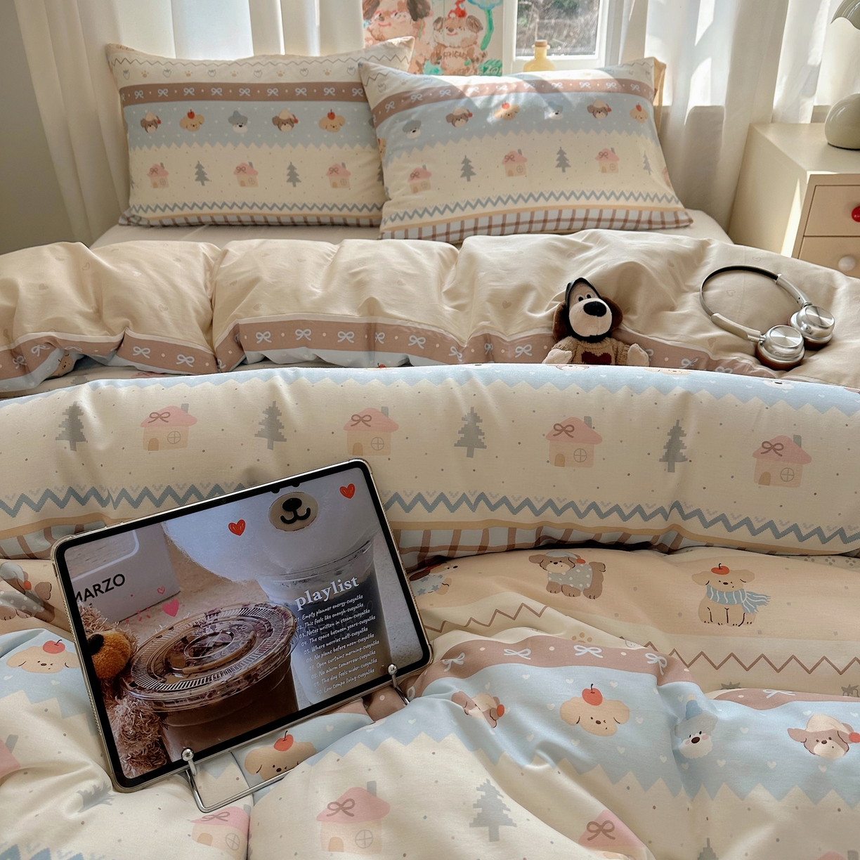 91家纺网 家纺一手货源 找家纺 六巷胡同 2026新款40支全棉13070INS卡通单品被套 费尔岛狗狗