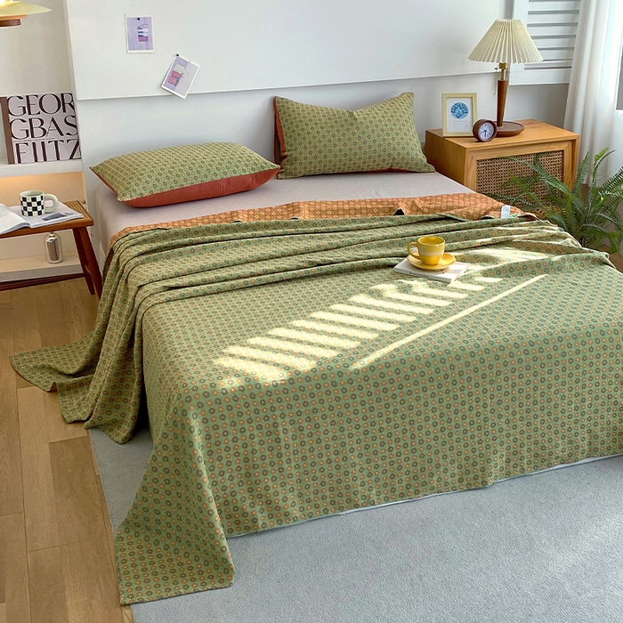 91家纺网 家纺一手货源 找家纺 春皖家纺 2026新款全棉纯棉拉链款双层纱床单单床单床单单件 夏洛克绿