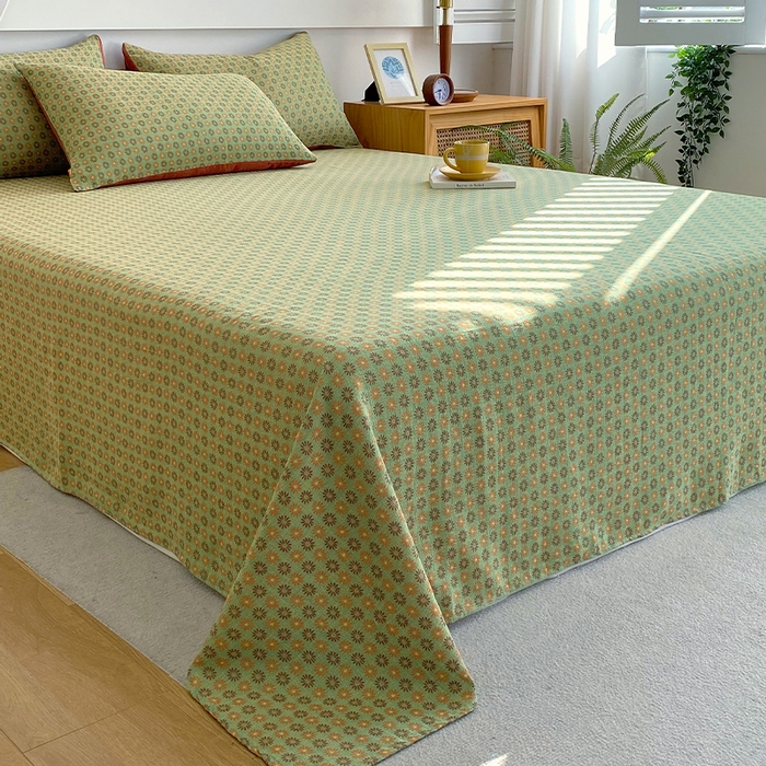 91家纺网 家纺一手货源 找家纺 春皖家纺 2026新款全棉纯棉拉链款双层纱床单单床单床单单件 夏洛克绿