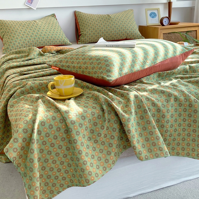 91家纺网 家纺一手货源 找家纺 春皖家纺 2026新款全棉纯棉拉链款双层纱床单单床单床单单件 夏洛克绿