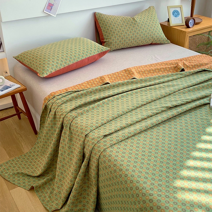 91家纺网 家纺一手货源 找家纺 春皖家纺 2026新款全棉纯棉拉链款双层纱床单单床单床单单件 夏洛克绿