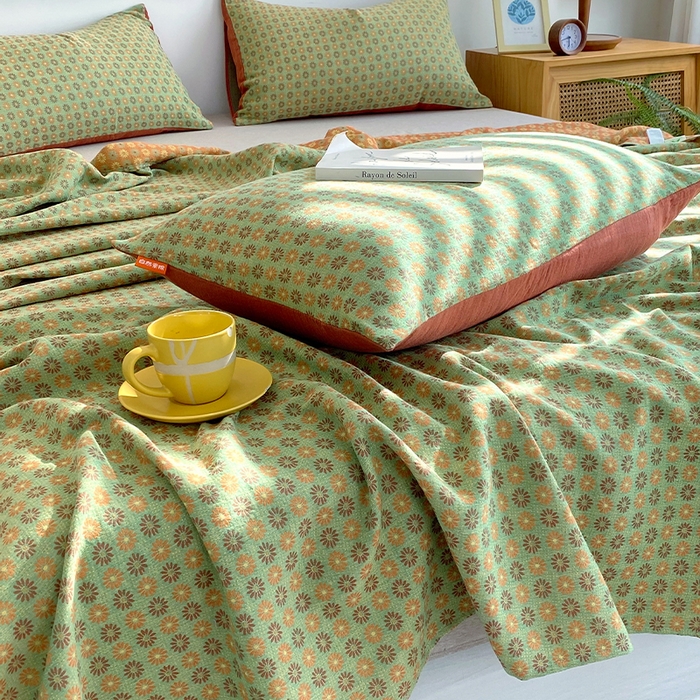 91家纺网 家纺一手货源 找家纺 春皖家纺 2026新款全棉纯棉拉链款双层纱床单单床单床单单件 夏洛克绿