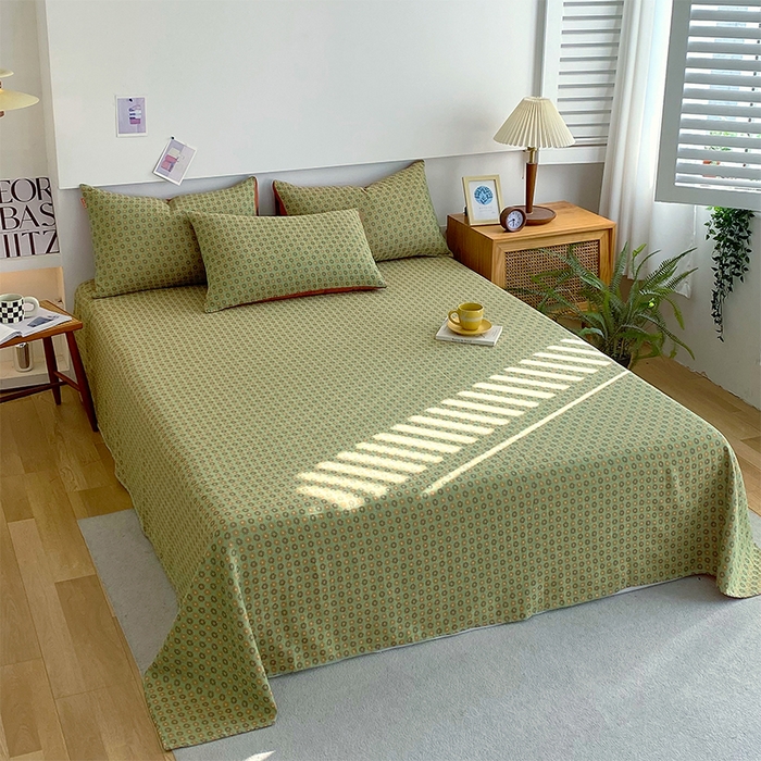 91家纺网 家纺一手货源 找家纺 春皖家纺 2026新款全棉纯棉拉链款双层纱床单单床单床单单件 夏洛克绿