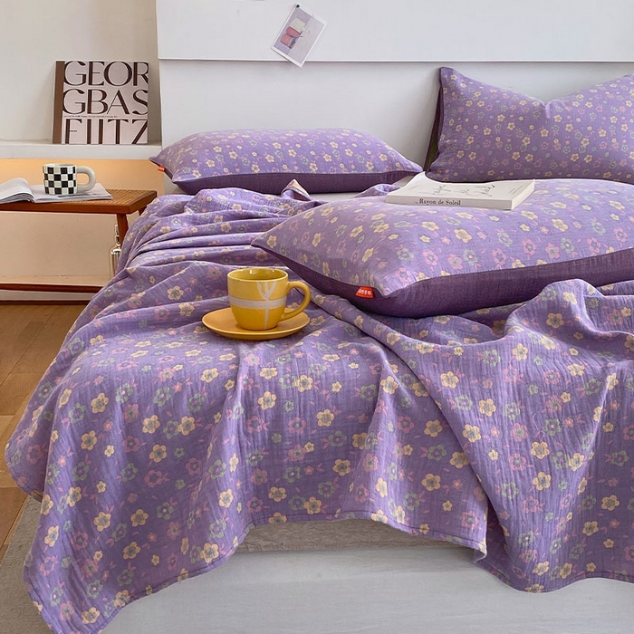 91家纺网 家纺一手货源 找家纺 春皖家纺 2026新款全棉纯棉拉链款双层纱床单单床单床单单件 雪花飘