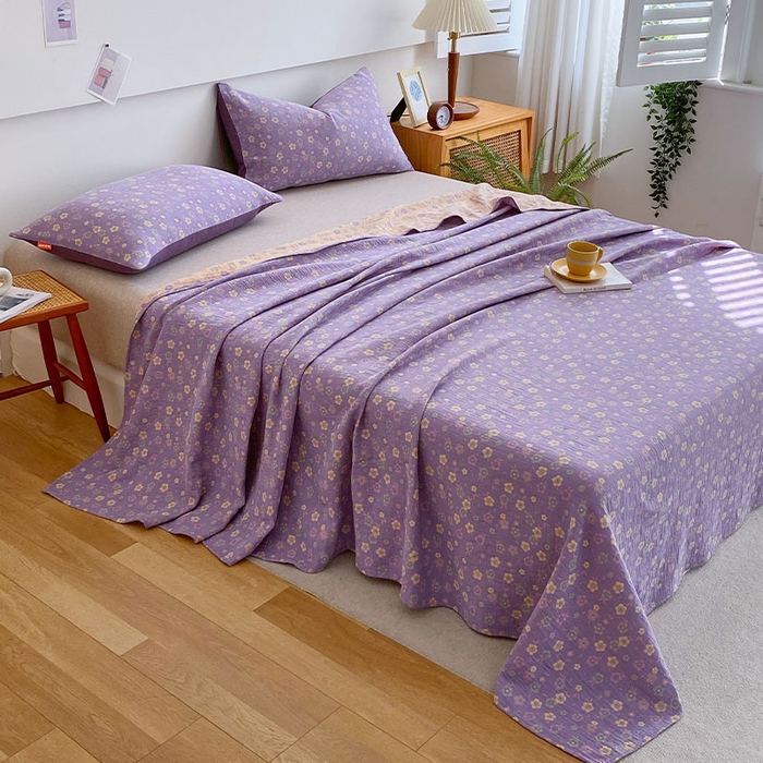 91家纺网 家纺一手货源 找家纺 春皖家纺 2026新款全棉纯棉拉链款双层纱床单单床单床单单件 雪花飘