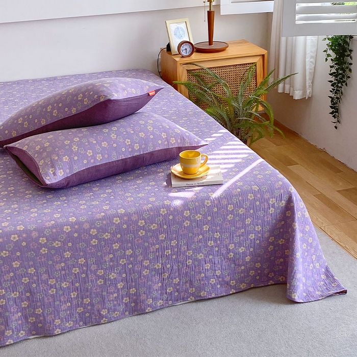 91家纺网 家纺一手货源 找家纺 春皖家纺 2026新款全棉纯棉拉链款双层纱床单单床单床单单件 雪花飘