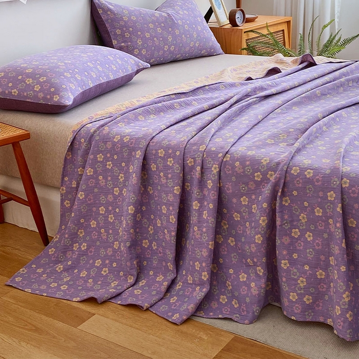 91家纺网 家纺一手货源 找家纺 春皖家纺 2026新款全棉纯棉拉链款双层纱床单单床单床单单件 雪花飘