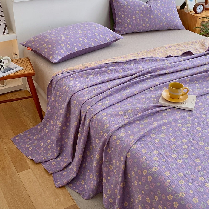 91家纺网 家纺一手货源 找家纺 春皖家纺 2026新款全棉纯棉拉链款双层纱床单单床单床单单件 雪花飘