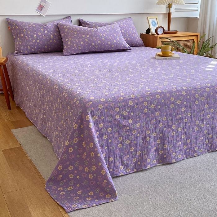 91家纺网 家纺一手货源 找家纺 春皖家纺 2026新款全棉纯棉拉链款双层纱床单单床单床单单件 雪花飘