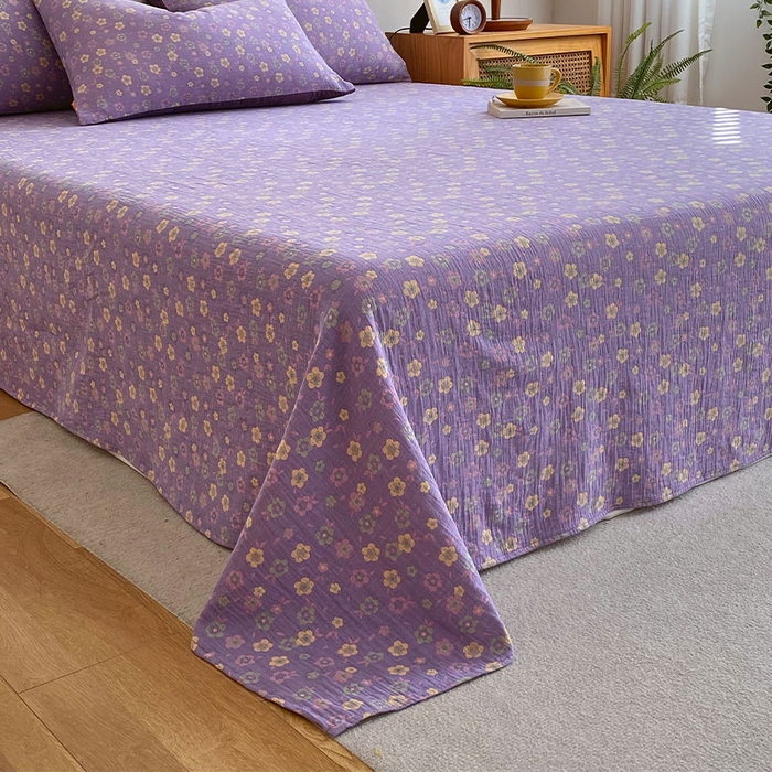 91家纺网 家纺一手货源 找家纺 春皖家纺 2026新款全棉纯棉拉链款双层纱床单单床单床单单件 雪花飘