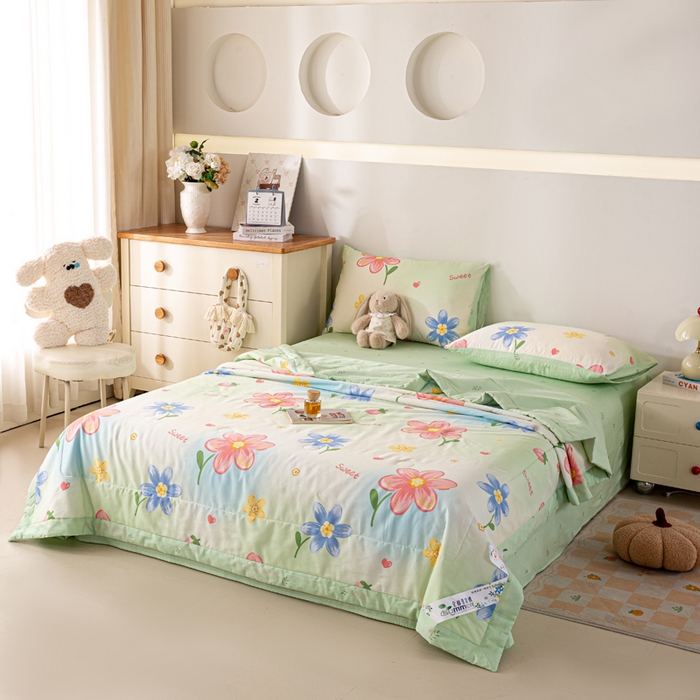 91家纺网 家纺一手货源 找家纺 红日子纺织品 2026新款全棉印花夏被夏凉被空调被 恋恋花语