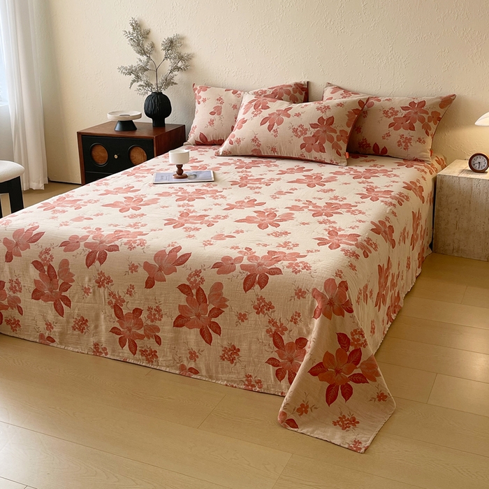 91家纺网 家纺一手货源 找家纺 春皖家纺 2026新款全棉纯棉拉链款双层纱床单单床单床单单件 一丈红