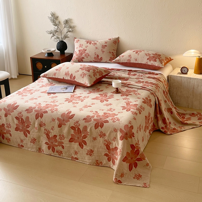 91家纺网 家纺一手货源 找家纺 春皖家纺 2026新款全棉纯棉拉链款双层纱床单单床单床单单件 一丈红