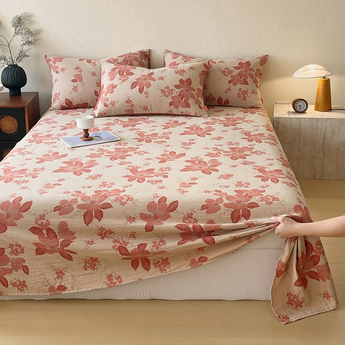 91家纺网 家纺一手货源 找家纺 春皖家纺 2026新款全棉纯棉拉链款双层纱床单单床单床单单件 一丈红