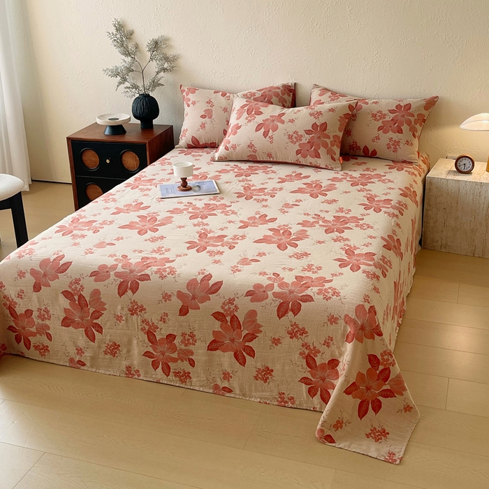 91家纺网 家纺一手货源 找家纺 春皖家纺 2026新款全棉纯棉拉链款双层纱床单单床单床单单件 一丈红