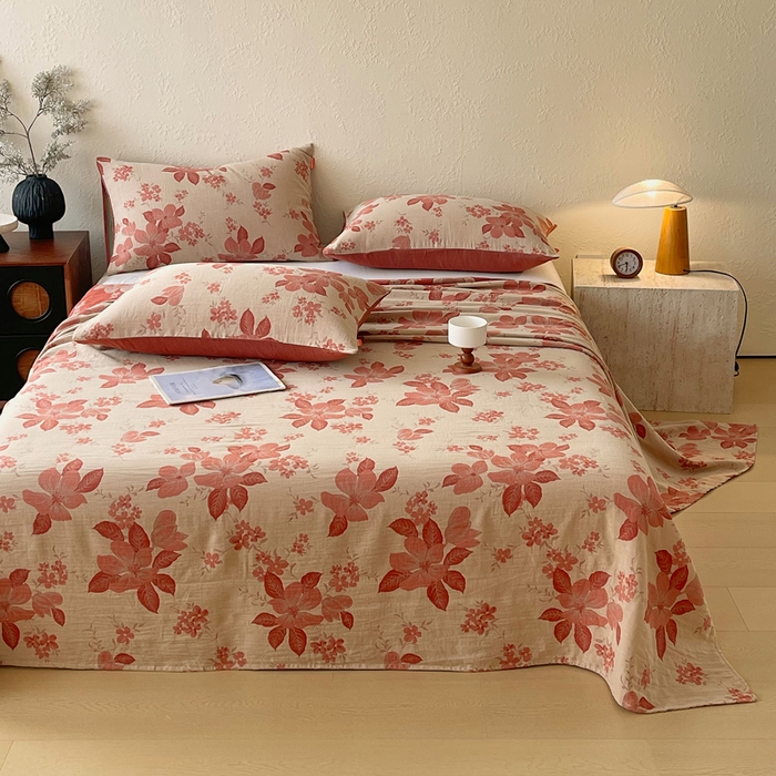 91家纺网 家纺一手货源 找家纺 春皖家纺 2026新款全棉纯棉拉链款双层纱床单单床单床单单件 一丈红