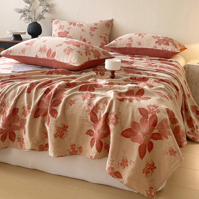 91家纺网 家纺一手货源 找家纺 春皖家纺 2026新款全棉纯棉拉链款双层纱床单单床单床单单件 一丈红