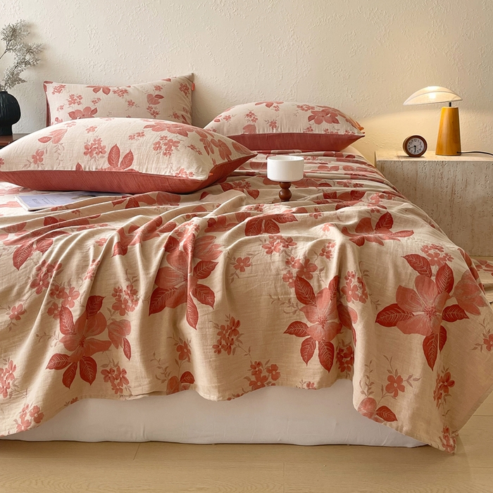 91家纺网 家纺一手货源 找家纺 春皖家纺 2026新款全棉纯棉拉链款双层纱床单单床单床单单件 一丈红