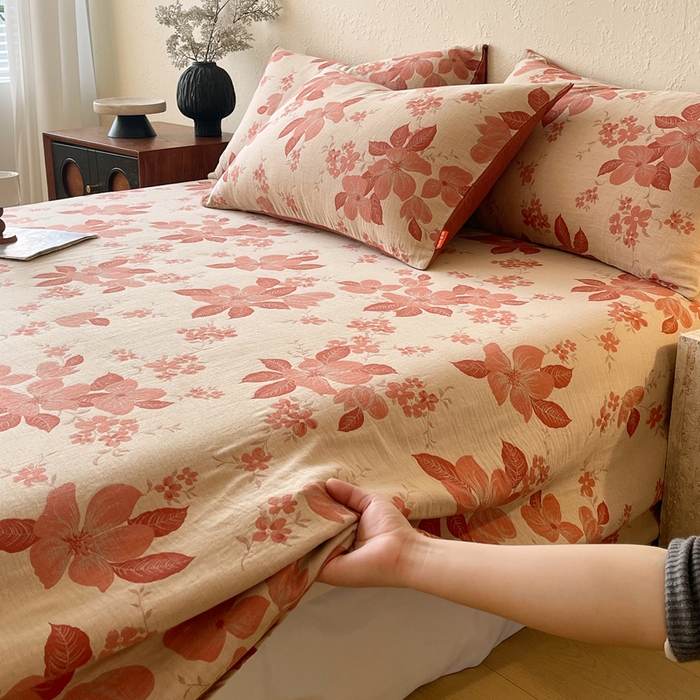 91家纺网 家纺一手货源 找家纺 春皖家纺 2026新款全棉纯棉拉链款双层纱床单单床单床单单件 一丈红