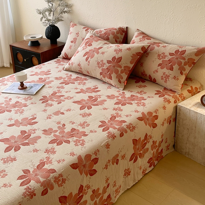 91家纺网 家纺一手货源 找家纺 春皖家纺 2026新款全棉纯棉拉链款双层纱床单单床单床单单件 一丈红