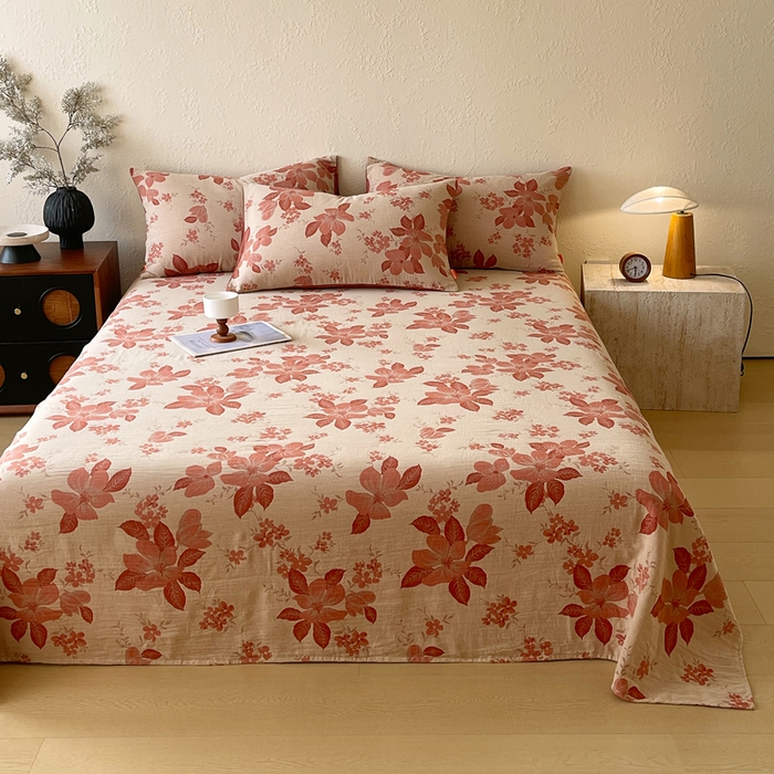 91家纺网 家纺一手货源 找家纺 春皖家纺 2026新款全棉纯棉拉链款双层纱床单单床单床单单件 一丈红