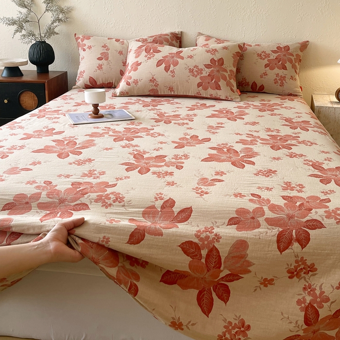 91家纺网 家纺一手货源 找家纺 春皖家纺 2026新款全棉纯棉拉链款双层纱床单单床单床单单件 一丈红