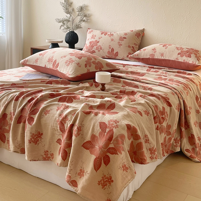 91家纺网 家纺一手货源 找家纺 春皖家纺 2026新款全棉纯棉拉链款双层纱床单单床单床单单件 一丈红