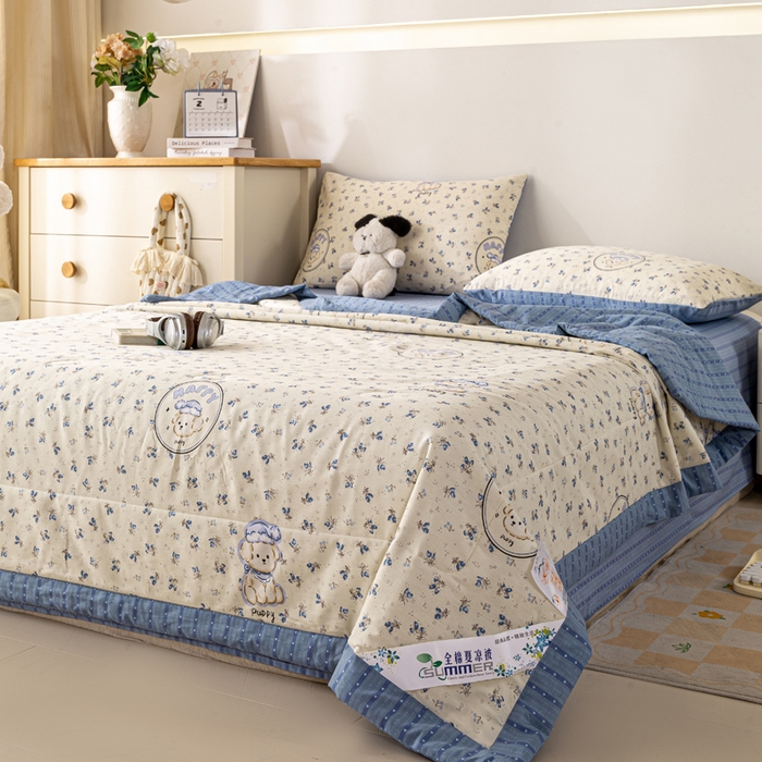 91家纺网 家纺一手货源 找家纺 红日子纺织品 2026新款全棉印花夏被夏凉被空调被 玲语小狗