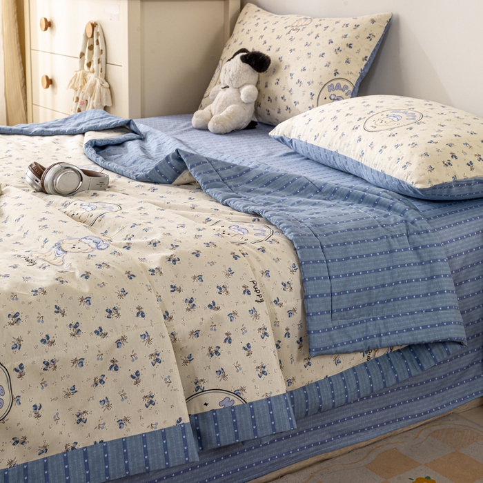 91家纺网 家纺一手货源 找家纺 红日子纺织品 2026新款全棉印花夏被夏凉被空调被 玲语小狗