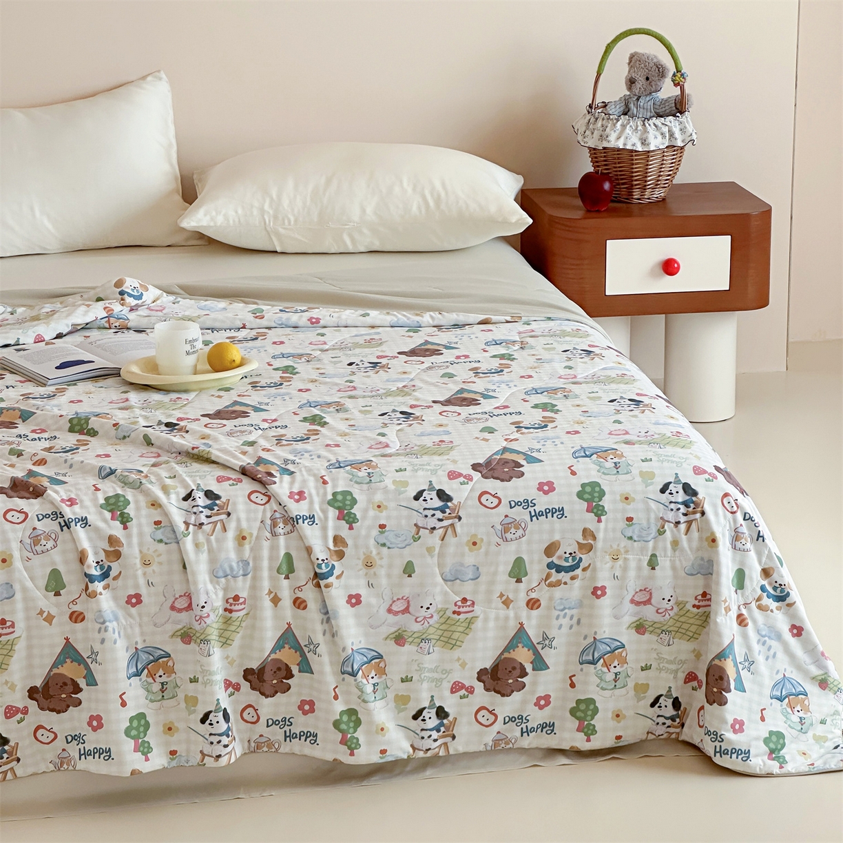 91家纺网 家纺一手货源 找家纺 傲蕾良品 2026新款【冷凝一号】高定锦氨针织蚕丝冰皮被 萌宠日记