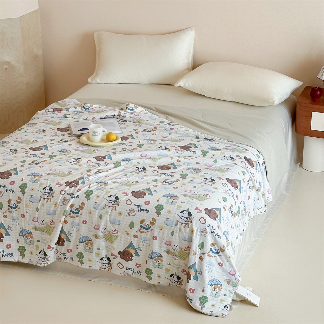 91家纺网 家纺一手货源 找家纺 傲蕾良品 2026新款【冷凝一号】高定锦氨针织蚕丝冰皮被 萌宠日记