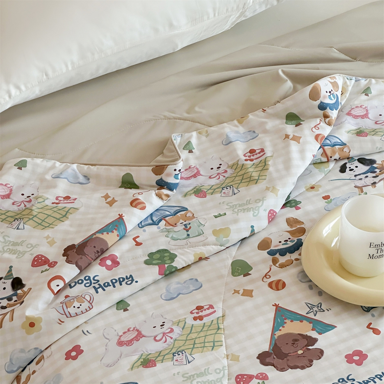 91家纺网 家纺一手货源 找家纺 傲蕾良品 2026新款【冷凝一号】高定锦氨针织蚕丝冰皮被 萌宠日记