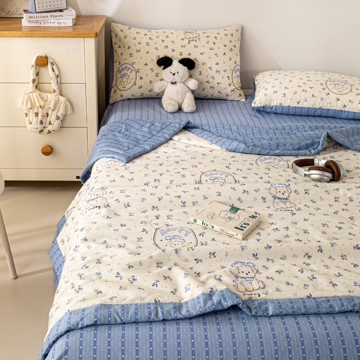 91家纺网 家纺一手货源 找家纺 红日子纺织品 2026新款全棉印花夏被夏凉被空调被 玲语小狗