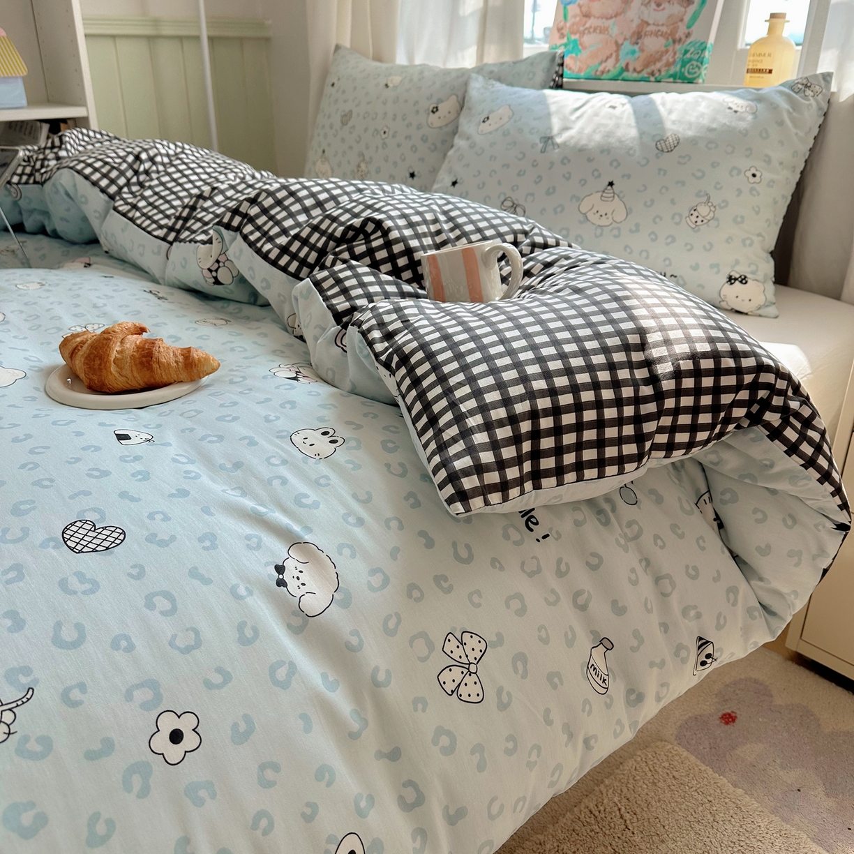 91家纺网 家纺一手货源 找家纺 六巷胡同 2026新款40支全棉13070INS卡通单品被套 海盐豹纹猫