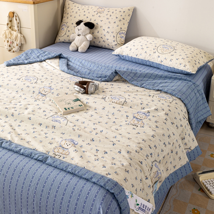 91家纺网 家纺一手货源 找家纺 红日子纺织品 2026新款全棉印花夏被夏凉被空调被 玲语小狗