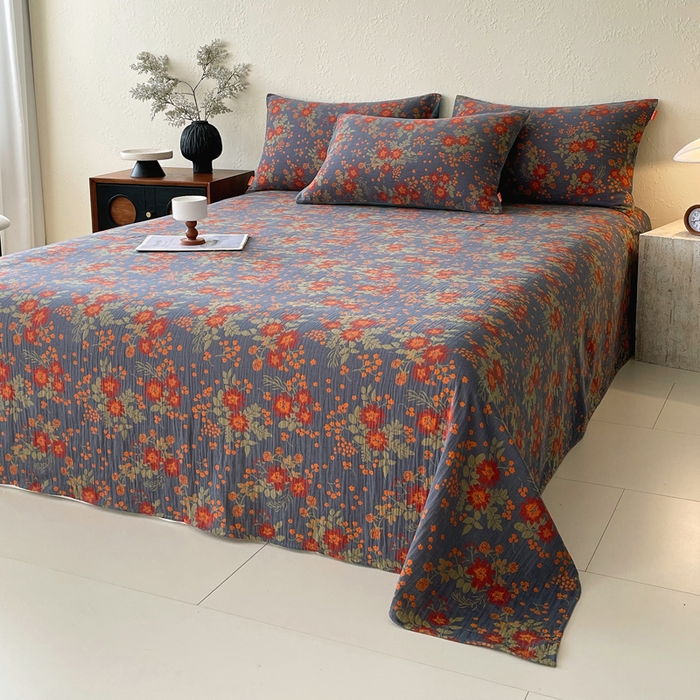 91家纺网 家纺一手货源 找家纺 春皖家纺 2026新款全棉纯棉拉链款双层纱床单单床单床单单件 月临