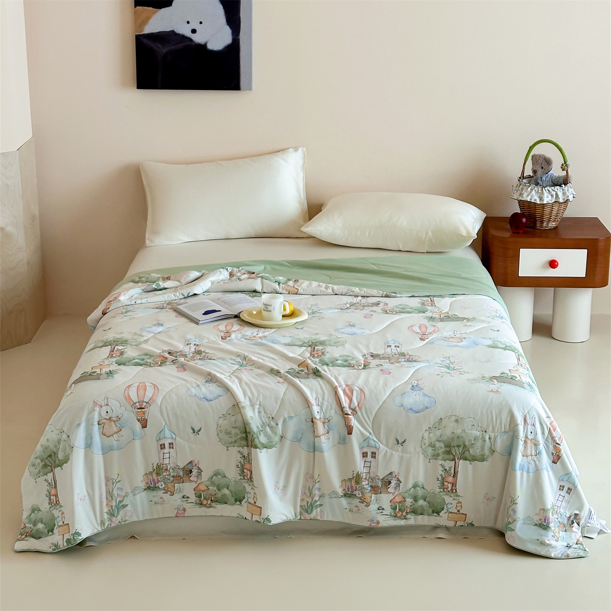 91家纺网 家纺一手货源 找家纺 傲蕾良品 2026新款【冷凝一号】高定锦氨针织蚕丝冰皮被 奇幻森林