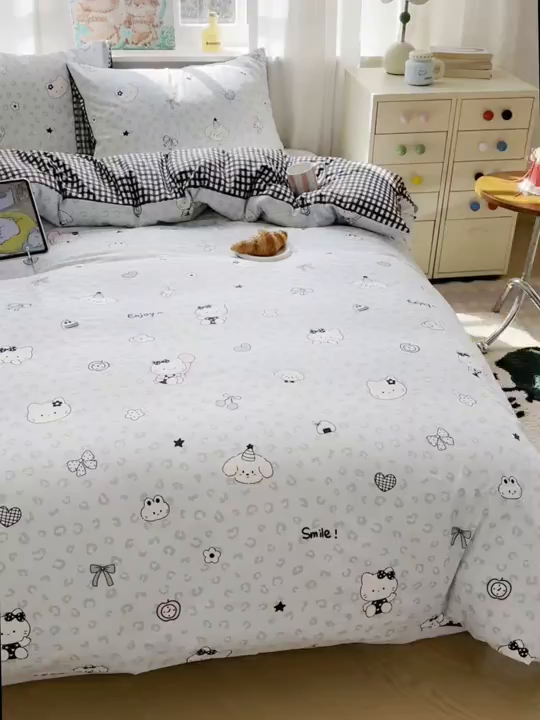 91家纺网 家纺一手货源 找家纺 六巷胡同 2026新款40支全棉13070INS卡通单品被套 海盐豹纹猫