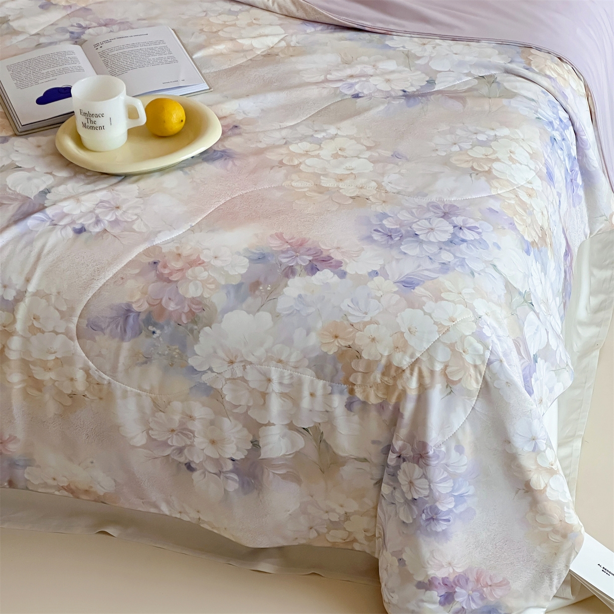 91家纺网 家纺一手货源 找家纺 傲蕾良品 2026新款【冷凝一号】高定锦氨针织蚕丝冰皮被 绣球花园