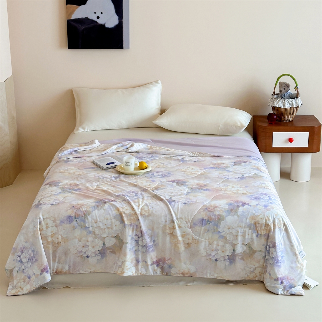 91家纺网 家纺一手货源 找家纺 傲蕾良品 2026新款【冷凝一号】高定锦氨针织蚕丝冰皮被 绣球花园