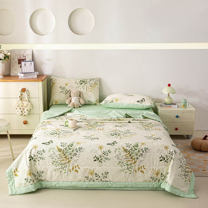 91家纺网 家纺一手货源 找家纺 红日子纺织品 2026新款全棉印花夏被夏凉被空调被 绿意盎然