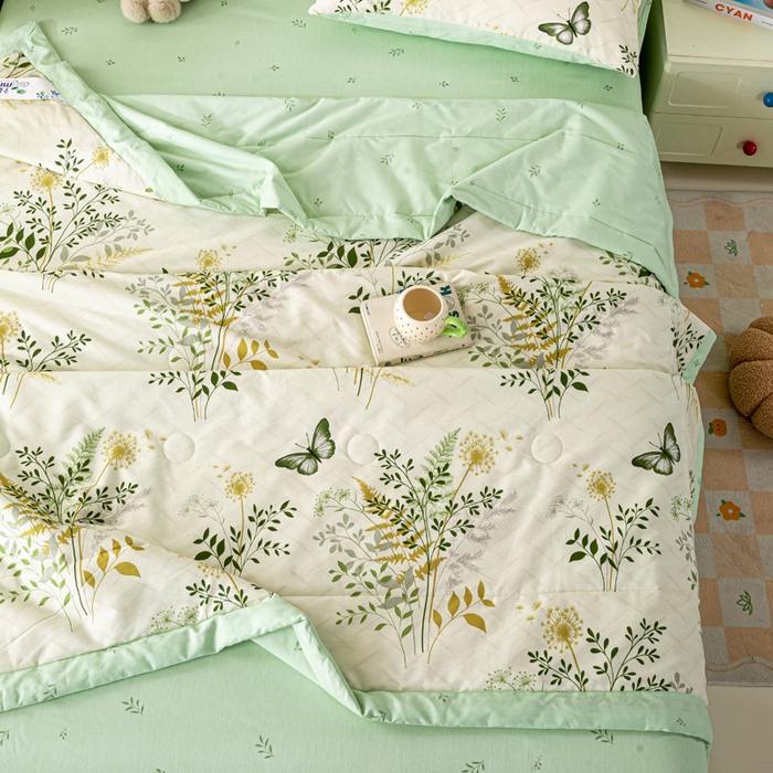 91家纺网 家纺一手货源 找家纺 红日子纺织品 2026新款全棉印花夏被夏凉被空调被 绿意盎然