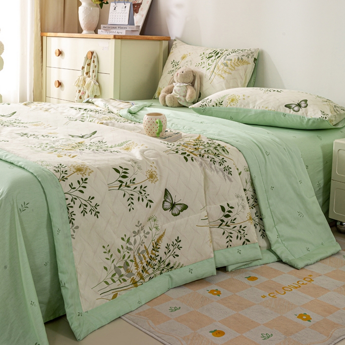 91家纺网 家纺一手货源 找家纺 红日子纺织品 2026新款全棉印花夏被夏凉被空调被 绿意盎然