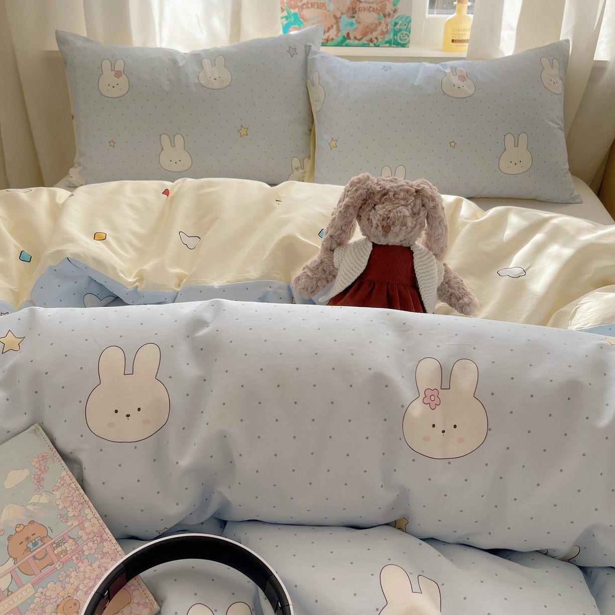 91家纺网 家纺一手货源 找家纺 六巷胡同 2026新款40支全棉13070INS卡通单品被套 蓝调波点兔